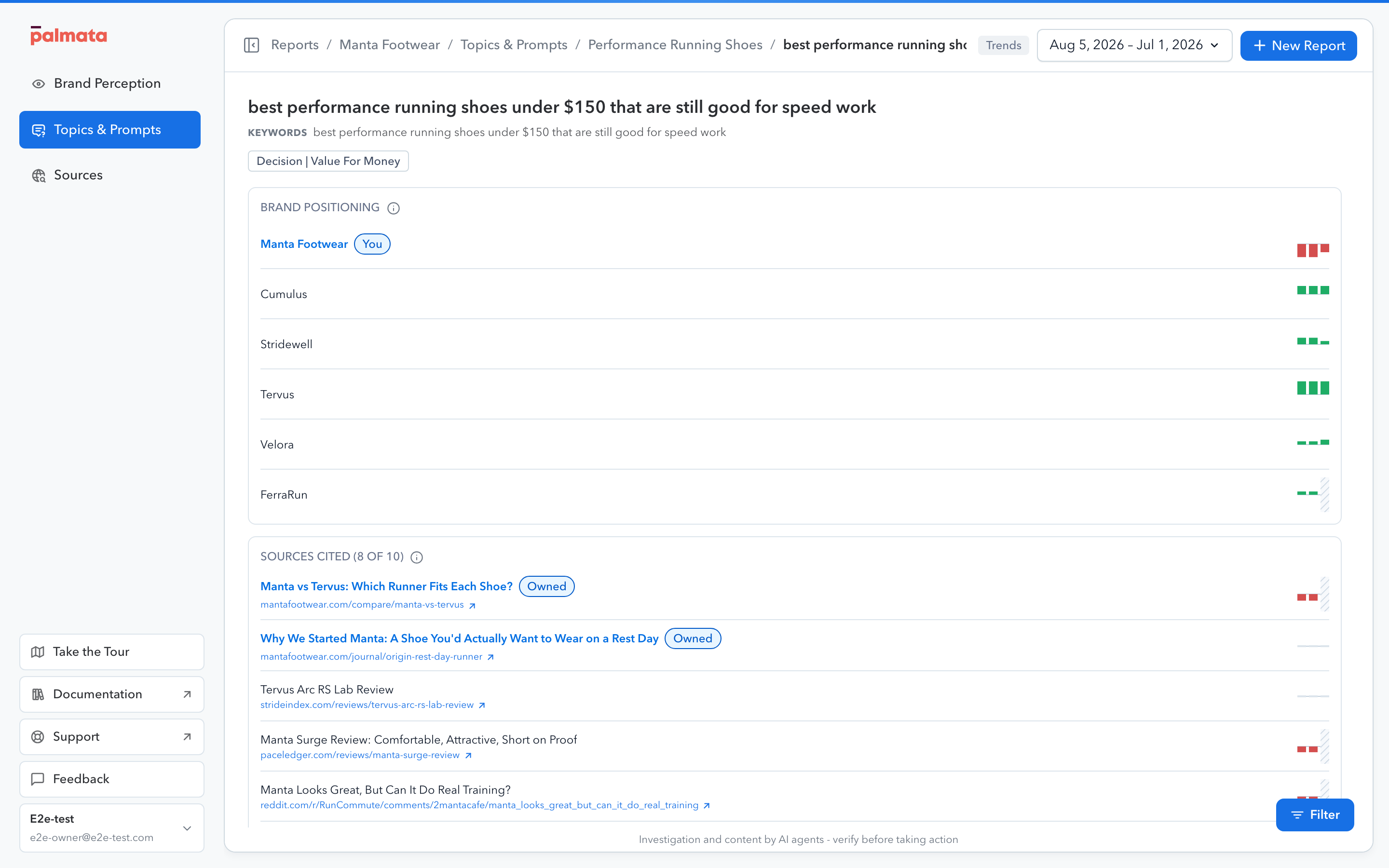 A prompt history showing brand positioning and source influence across versions